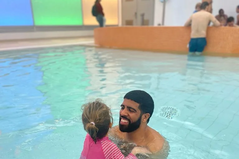 Camden dad swimming with daughter